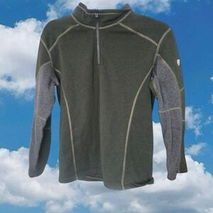 Kuhl Kashmira Sweater Boys Large 14-16 Green Solid 1/4 Zip Outdoors Mountains